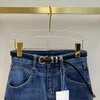 Jeans femininos marca outono chique mulheres vintage cinto reto calças jeans de alta qualidade alta ascensão c295