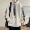 Hoodies masculinos estilo coreano streetwear moletom com capuz na moda lado bordado design solto moletom com cordão casual