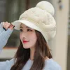 Berets Warm Winter Hat Embroidered Letter Hair Ball Baseball With Thick Plush Imitation Fur Earflap For Women