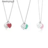 Simple T Home s925 Sterling Silver Heart Brand Double Heart Brand Drip Glue Enamel Necklace Love Pendant T Home Sweater Chain 2024 designer