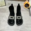 Botas meninas tornozelo princesa sapatos crianças moda strass meia couro estudante bebê sola macia criança crianças preto 5a