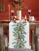 Table Runner Christmas Eucalyptus Berries Robin Table Runner Xmas Linen Table Flag Cover Home Decorations Navidad Noel Gifts Tablecloth 231216