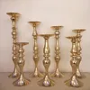 Bröllopsdekoration Centerpiece Metal Candle Holder Gold Flower Vase Tabletop Candlestick Tall Flower Stand248o