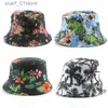 Cappelli a tesa larga Cappelli a secchiello 2021 Nuova moda Estate Albero di cocco Fiore stampato Pescatore Cs Panama Cappello a secchiello reversibile Gorro Pescador Uomo DonnaL231216