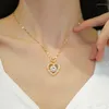 Pendant Necklaces Trendy Heart Zircon Crystal Flower Necklace For Women Gold Color Copper Wedding Anniversary Chain Choker Jewelry Gift