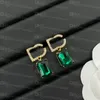 Luxury Green Diamond Rhinestone Crystal örhängen Klassisk brev pläterade eleganta örhängen med lådpaket