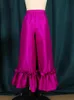 pantaloni Plus Size Pantaloni a zampa di elefante Vita alta Rosa Red Ruffles Pantaloni lunghi lucidi Donna Summer Fashion Capris 3XL 4XL Bottoms per le signore