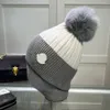 Bonnet Designer Beanie Winter Brand Warm Knit Women Woolen Black White Patchwork Plush Bulb Hat