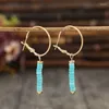 Boucles d'oreilles pendantes style bohémien, couleur dorée, Turquoise, cerceau pour femmes et filles, mode Vintage, perles géométriques faites à la main