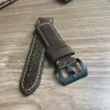 빈티지 Ocysa Dark Brown Brown Black Crazy Horse Genuine Leather Belt Watch Strap 24mm 24mm Pam Watches277e