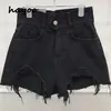 Jeans Korean High midja Ultra Short Jeans 2021 Summer New Retro Pink Ripped Ripped Ripped rippade fransade lösa heta byxor för flickor