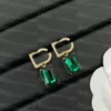 Luxury Green Diamond Rhinestone Crystal örhängen Klassisk brev pläterade eleganta örhängen med lådpaket