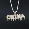 Nome personalizzato Lettera Collana con pendente a catena da tennis in cera gocciolante per uomo donna Zircone cubico placcato oro gioielli Hip Hop 2107212885