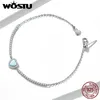 Necklaces Wostu Sterling Sier Love Heart Fire Opal Charm Bracelet Necklace for Women Sterling Sier Jewelry Set Wedding Gift