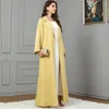 Roupas étnicas Muçulmanas Mulheres Amarelo Lapela Jaqueta Moda Manga Comprida Outerwear Abaya Elegante Burqa Casaco