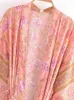 Badkläder vintage chic kvinnor rosa blommor tryck Sashes Bohemian Kimono Ladies V Neck Batwing ärmar Rayon Boho Robe Bikini Coverup