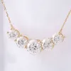 Wholesale 10K 14K Solid Gold Floating Scattered Five Diamond Pendant Cluster Delicate Round Moissaanite Clavicle Necklace