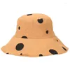 Bérets Japonais Femmes Été Large Bord Floppy Seau Chapeau Vintage Irrégulier Polka Dot Imprimé Crème Solaire Pliable Coton Pêcheur