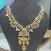 Ensemble de boucles d'oreilles et collier, Design de luxe, grande pierre de cristal jaune en zircone cubique, pour fête de mariage, vente en gros, 2023