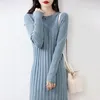 Casual Dresses 2023 Fashion Winter Cashmere Pure Wool Knitted O-neck Sweater Women Long Sleeve Standard Knitwear