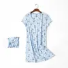 Chemise de nuit en coton pour femmes, 1 pièce, manches courtes, chemises de nuit, coupe ample, Sexy, imprimé Floral, pyjama