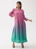 Vestidos casuales Miyake plisado gradiente color manga larga flor bud vestido mujeres 2024 año alta moda elegante suelto más tamaño