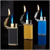 Lighters Novel Torch Colorf Jet Blue Flame Metal Clogodile Lighter Windproof Double Fire Dragon Man Lady Smoking Gift Drop Delivery Dheoq
