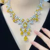 Ensemble de boucles d'oreilles et collier, Design de luxe, grande pierre de cristal jaune en zircone cubique, pour fête de mariage, vente en gros, 2023