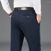 Mäns jeans Autumn Winter Cotton Wool Classic Style Business Fashion Stretch Denim Straight-ben Pants Mane Trousers Black Blue