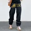 Mens Hip Hop Ropa Dog Print Baggy Jeans Black Denim Pants 2023 Hot New Punk Rock Gothic Wide Leg Trousers Streetwear