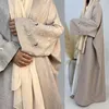 Abbigliamento etnico Abaya musulmano per donna Dubai Ricamo spesso Kimono Cardigan Cappotto Manica lunga Turchia islamica Modesto Outwear invernale
