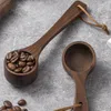 Деревянная ложка для кофе с мерной ложкой на шнурке, кухонная ложка из черного орехового дерева, мерная ложка для сахарного порошка