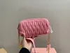 Luxury women crossbody bag pleated sheepskin leather zipper opening metal letter large capacity chain camera bag