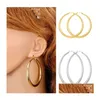Hoop & Huggie Real 18K Gold Sier Plated Big Hoop Earrings For Women Large Stainless Steel Round Circle Hoops Earring Lightweight No Fa Dhhx7