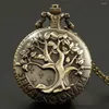 Pocket Watches 1PC Antique Necklace Chain Quartz Fob Pendant Clock Bronze Tree Of Life Pattern Sketch Ink Painting Dial Vintage