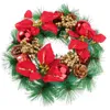 装飾的な花30cmクリスマスリースの正面玄関松葉針とパーティーデコレーションのためのコーンパール（ローズレッド）を吊るす