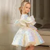 Girl s Dresses Girls Shiny Sequin Princess Dress 2023 Long Sleeve Baby Tutu Birthday Teen Ball Gown Dres Children Wedding Clothing 231215