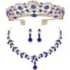 Diezi New Red Green Blue Crown and Necklace Congring Jewelry Set Tiara Rhinestone Wedding Jewelry Sets Associory214O