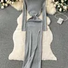 Urban Sexy Dresses Streetwear Knit Split Dress O Neck Longeples Slim Fit France Elegent Ladies Autumn Evening Party BodyCon 231215