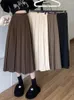 Skirts Korean Skirt 2023 Women's Autumn Winter High Waist Long Pleated Female Casual Mid-calf Elegant