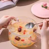 Soup Stock Pots Creative Pink Flower Instant Noodles Glass Pot Can Be Heated Double Ears Salad Bowl Covered With A Large Capacity 231215