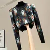 Women's Sweaters Beading Diamonds O-Neck Short Slim Sweater Women Vintage Jacquard Knitted Pullover Korean Fashion Long Sleeve Tops 231215