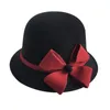 Berets Women'S Autumn And Winter Bow Knot Round Top Casual Fisherman'S Basin Cap Small Bowler Hat