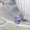 Anelli a grappolo Chic ovale viola cristallo Ametista Pietre preziose Diamanti zircone per le donne Fasce per dita bling Accessori per feste Regali di gioielli