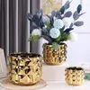 Planters Pots Electroplated Flowerpot Nordic Simple Golden Ceramic Vase Luxury Flower Home Decorations Living Room TV Cabinet Dining Table 231215