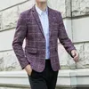 يناسب الرجال عالي الجودة بالإضافة إلى حجم S-5XL على الطراز البريطاني للأزياء الأعمال غير الرسمية مقابلة مع سترة التسوق Slim Suit Suck