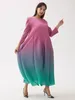 Robes décontractées Miyake plissé dégradé couleur à manches longues fleur bourgeon robe femmes 2024 année haute mode élégante lâche grande taille