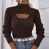 Kobiety Sweters Solidny kolor elegancki kamizany sweter z długim rękawem pusty płaszcz wąsły fit undershirt dwie szerokie szyi kobiety