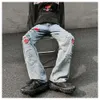 Y2k Baggy Jeans Europe and America Hiphop Loose Wide-leg Pants Three-dimensional Rose Embroidered Chaogao Street Men Trousers