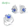 Ensembles Santuzza véritable Sterling Sier ensemble de bijoux pour femmes bleu spinelle blanc Cz boucles d'oreilles ensemble de bagues élégant mode charme bijoux